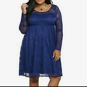 Torrid Blue Lace Illusion Long Sleeve Dress Size 1